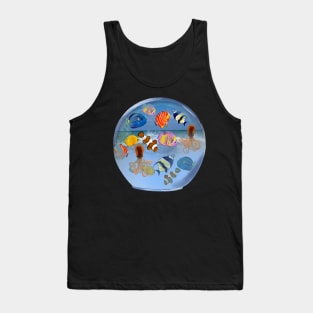 Aquarium Globe - Octopus squid and friends  tropical Coral reef fish rainbow coloured / colored   fish and octopus swimming under the sea Tank Top